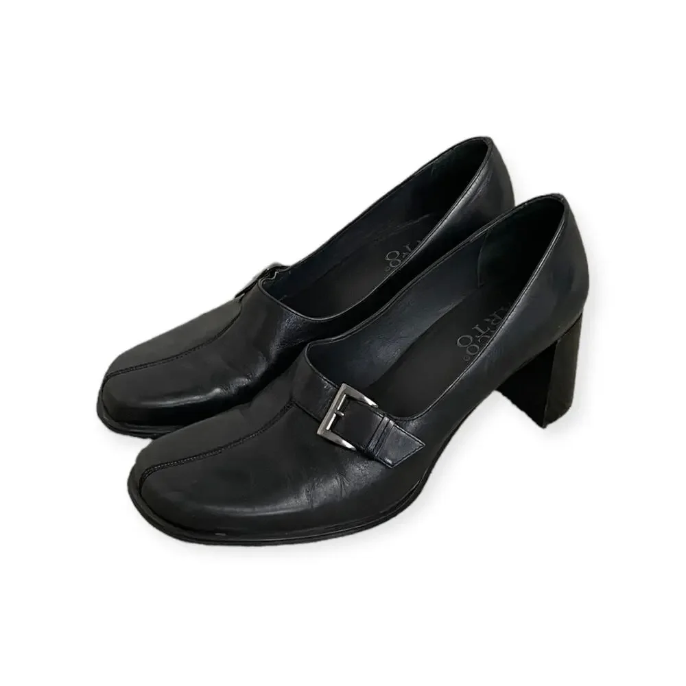 Franco Sarto Black Leather Block Heel Loafer